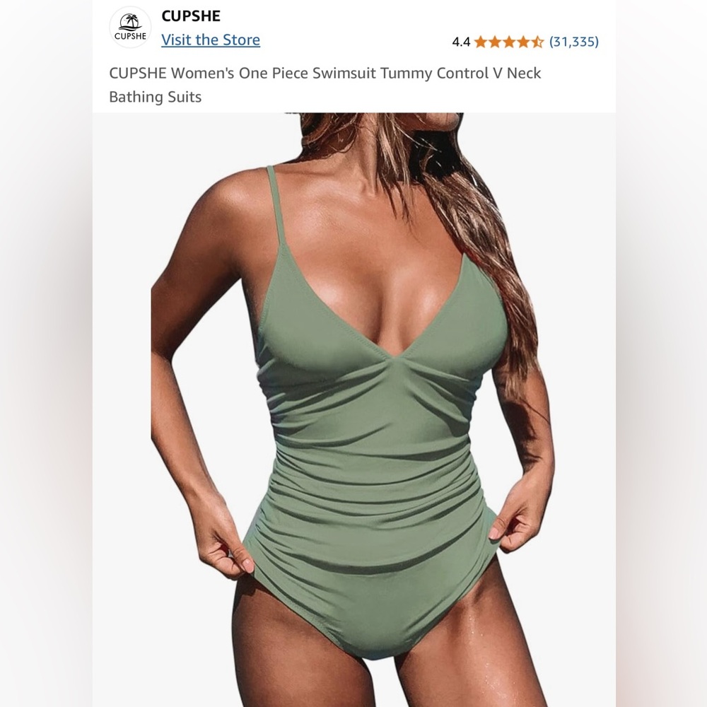 Cupshe Green One-Piece Swimsuit with Elegant Ruching and V-Neck